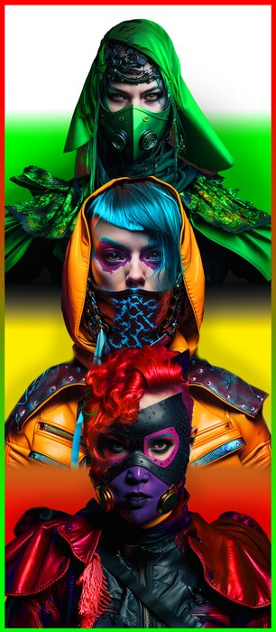 Cyberpunk portrait series design printed on garment