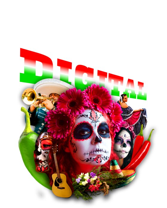 Dia de los Muertos collage design printed on garment