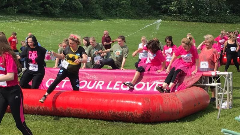 Pretty Mudder action shot in water - Cancer research - Adelco ladies