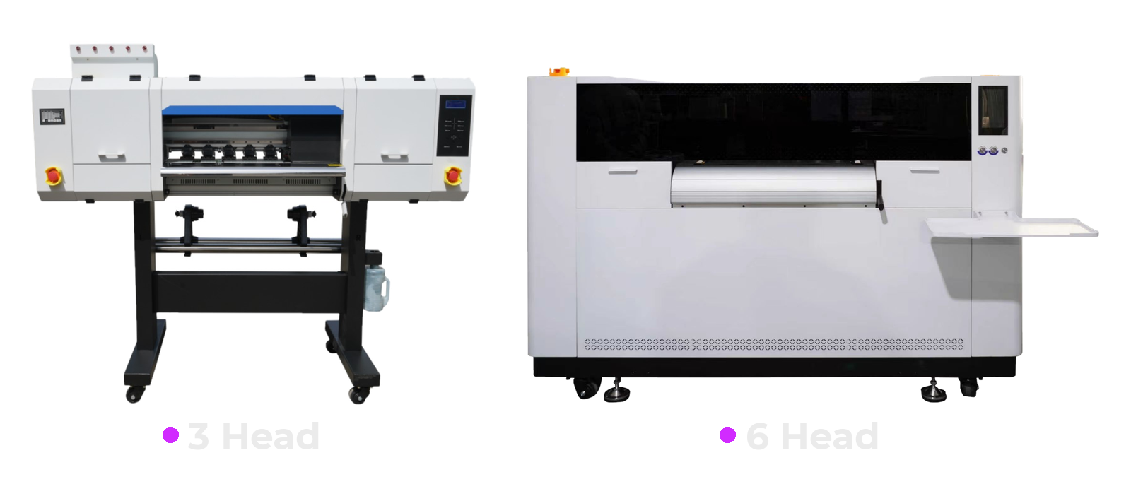 Adelco 9 colour DTF printers: 3 head model and 6 head model side by side