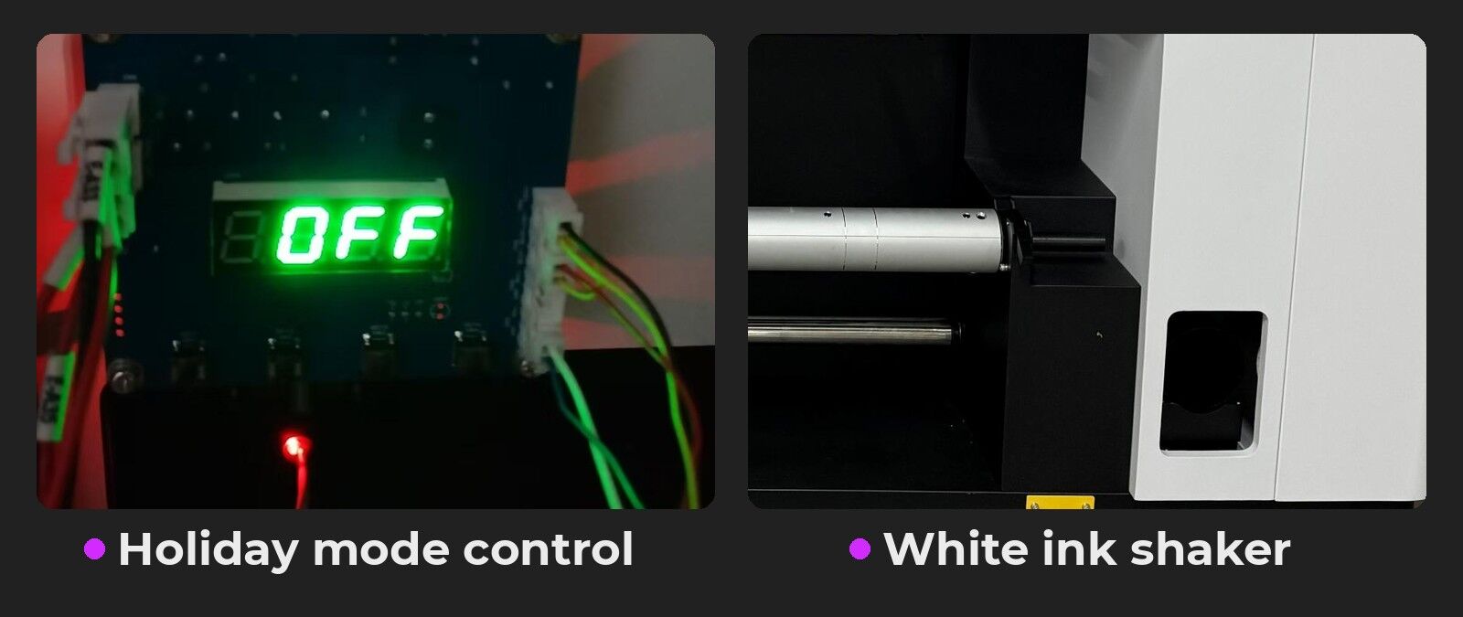DTF printer holiday mode control and automatic white ink shaker